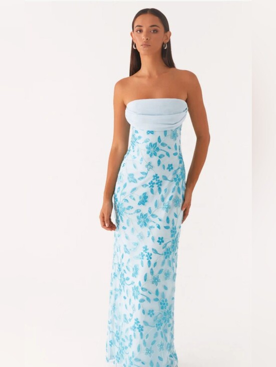 Peppermayo Dresses & Skirts - Peppermayo Aqua Blue Beaded Strapless Dress, Size 6